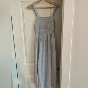 J. Crew NWT smocked linen blend blue striped summer maxi dress, size Small